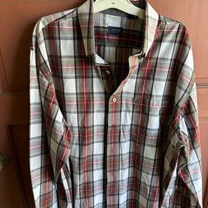 Izod Men's Red, Green & White Plaid Button-Down Shirt